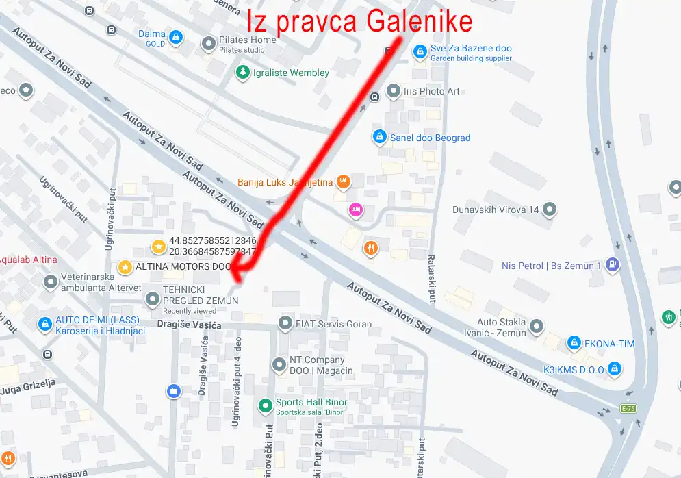 Kako doći do tehničkog pregleda Altina Motors sa Galenike preko autoputa