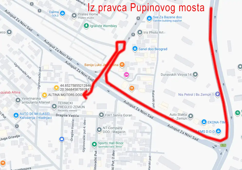 Kako doći do tehničkog pregleda Altina Motors iz Zemuna preko autoputa