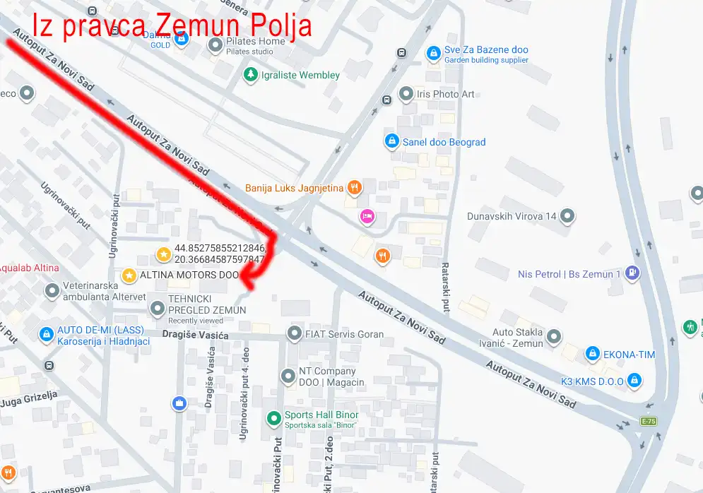 Kako doći do tehničkog pregleda Altina Motors iz Zemun Polja preko autoputa